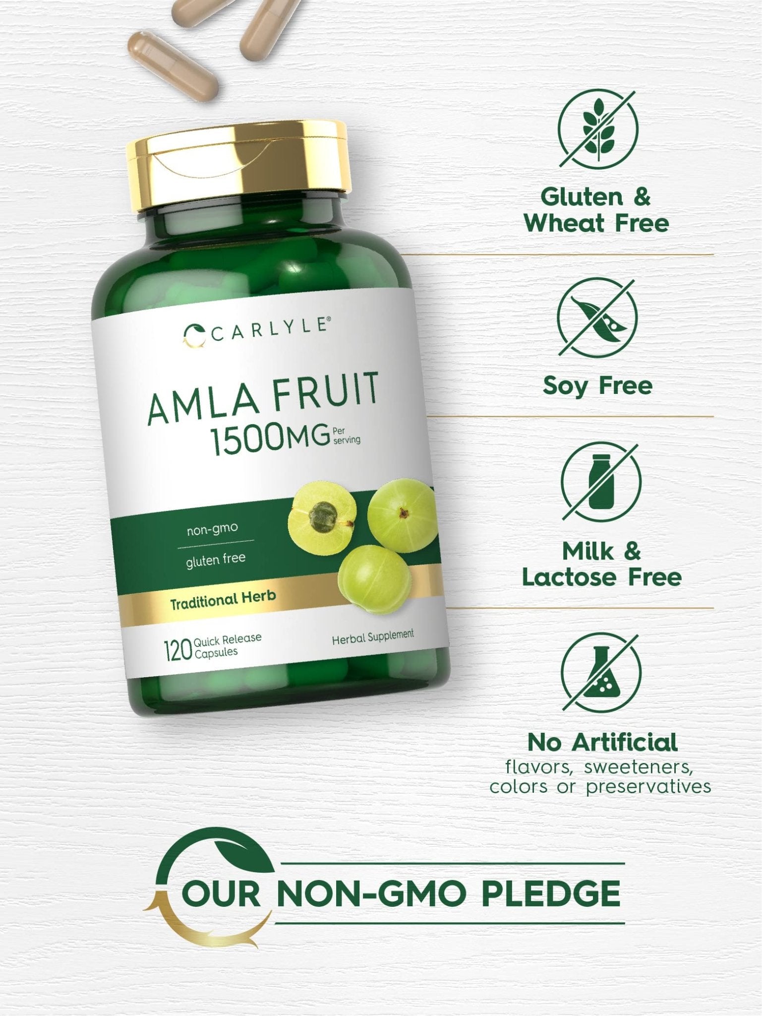 Carlyle Amla Capsules 1500mg | 120 Count | Amalaki Fruit | Herbal Extract Supplement | Non-GMO and Gluten Free - Maple Wellness Supplements