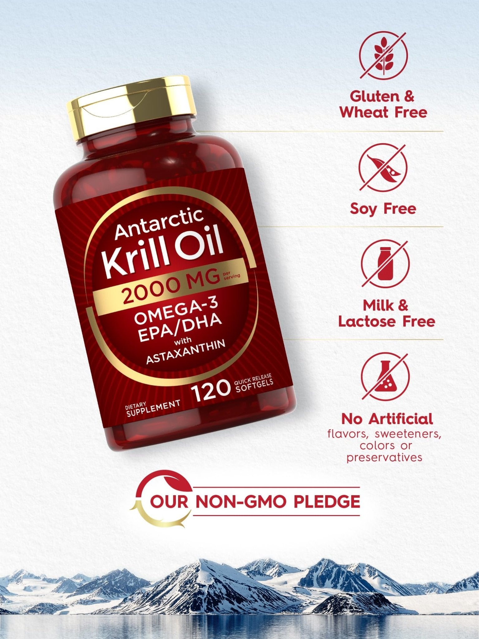 Carlyle Antarctic Krill Oil 2000 mg 120 Softgels | Omega-3 EPA, DHA, with Astaxanthin - Maple Wellness Supplements