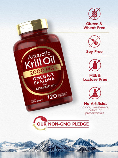 Carlyle Antarctic Krill Oil 2000 mg 120 Softgels | Omega-3 EPA, DHA, with Astaxanthin - Maple Wellness Supplements