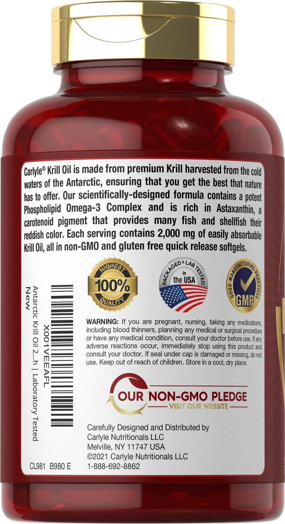 Carlyle Antarctic Krill Oil 2000 mg 120 Softgels | Omega-3 EPA, DHA, with Astaxanthin - Maple Wellness Supplements