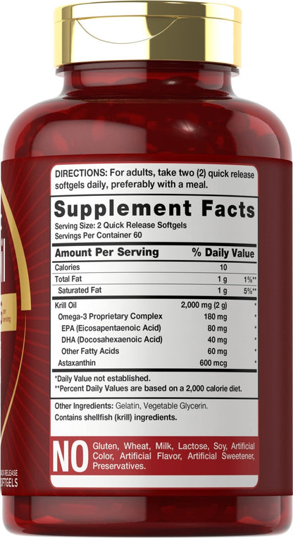Carlyle Antarctic Krill Oil 2000 mg 120 Softgels | Omega-3 EPA, DHA, with Astaxanthin - Maple Wellness Supplements
