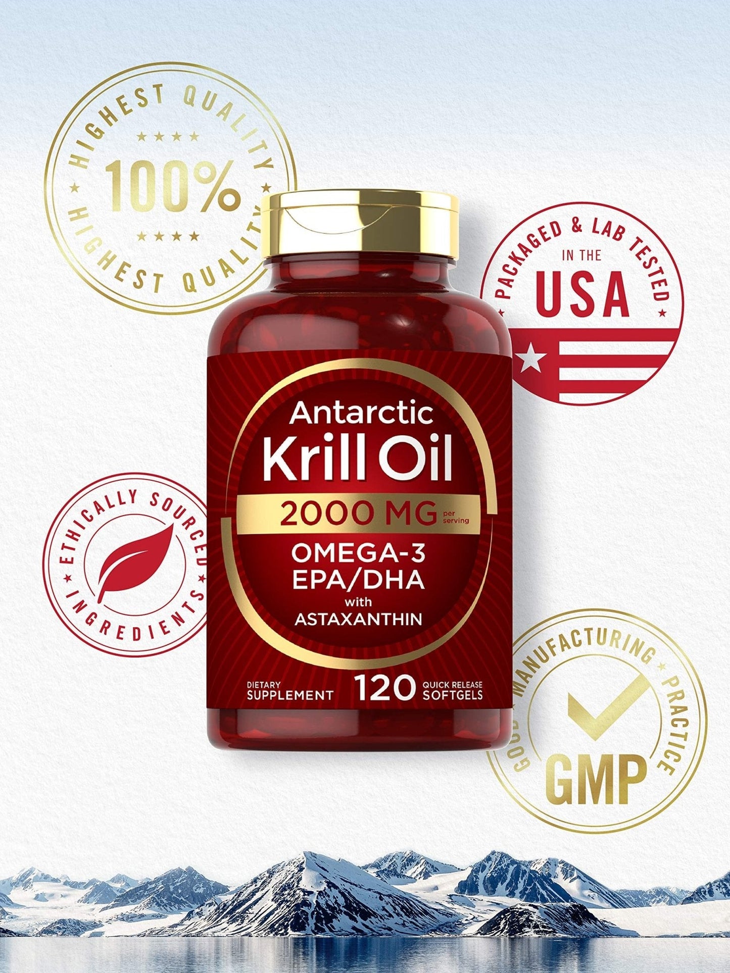 Carlyle Antarctic Krill Oil 2000 mg 120 Softgels | Omega-3 EPA, DHA, with Astaxanthin - Maple Wellness Supplements
