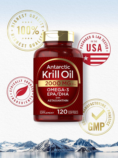 Carlyle Antarctic Krill Oil 2000 mg 120 Softgels | Omega-3 EPA, DHA, with Astaxanthin - Maple Wellness Supplements