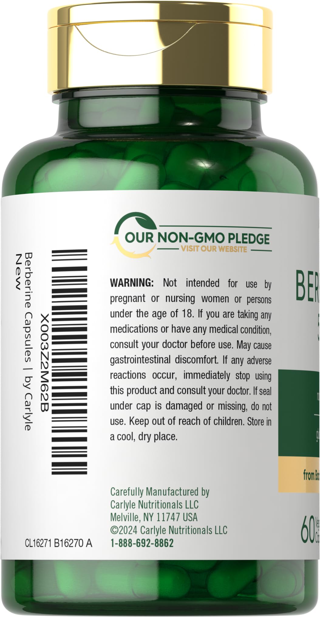 Carlyle Berberine HCL Supplement | 500,000mcg | 60 Capsules | Vegetarian, Non-GMO, Gluten Free - Maple Wellness Supplements