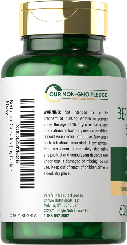 Carlyle Berberine HCL Supplement | 500,000mcg | 60 Capsules | Vegetarian, Non-GMO, Gluten Free - Maple Wellness Supplements