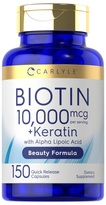 Carlyle Biotin 10000mcg | 150 Capsules | Beauty Formula with Keratin | Non-GMO, Gluten Free Supplement - Maple Wellness Supplements