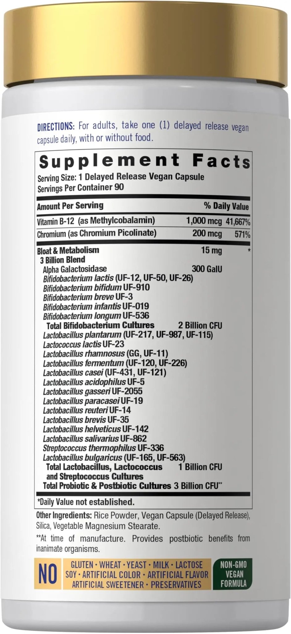 Carlyle Bloat and Metabolism Probiotic | 90 Capsules | Bloating Relief Formula | Sugar & Cellular Energy Support | for Women and Men | Vegan, Non-GMO, Gluten Free - Maple Wellness Supplements