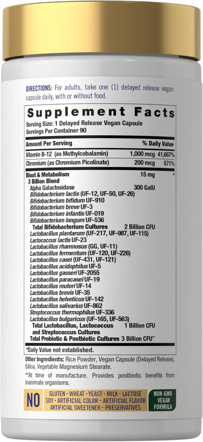 Carlyle Bloat and Metabolism Probiotic | 90 Capsules | Bloating Relief Formula | Sugar & Cellular Energy Support | for Women and Men | Vegan, Non-GMO, Gluten Free - Maple Wellness Supplements