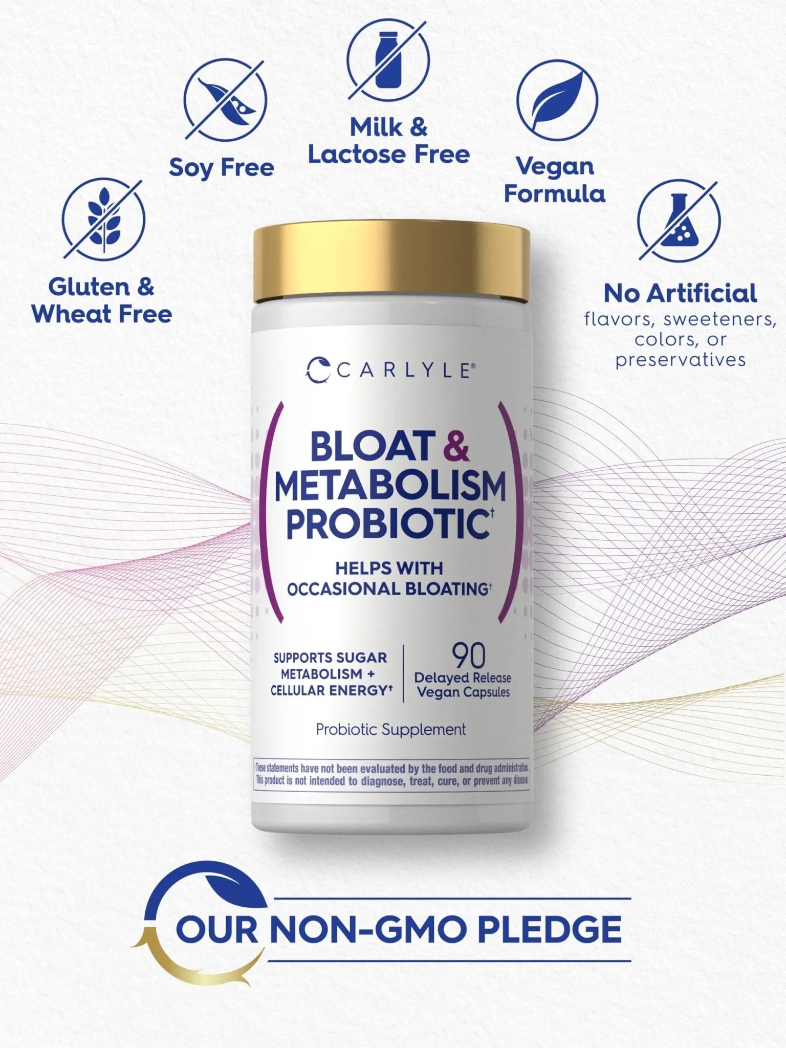 Carlyle Bloat and Metabolism Probiotic | 90 Capsules | Bloating Relief Formula | Sugar & Cellular Energy Support | for Women and Men | Vegan, Non-GMO, Gluten Free - Maple Wellness Supplements