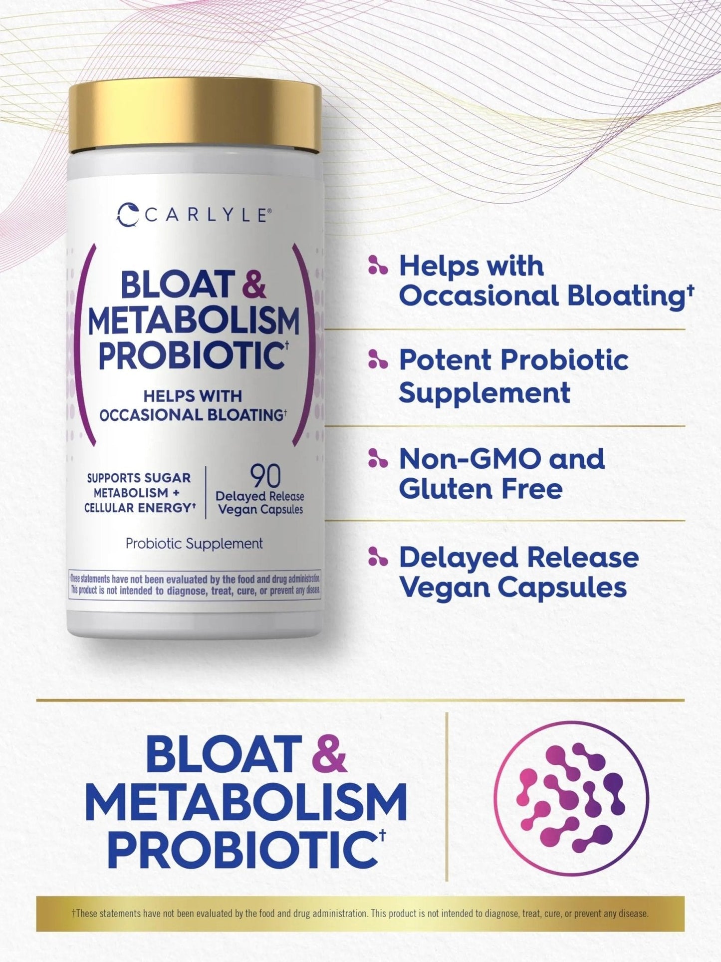 Carlyle Bloat and Metabolism Probiotic | 90 Capsules | Bloating Relief Formula | Sugar & Cellular Energy Support | for Women and Men | Vegan, Non-GMO, Gluten Free - Maple Wellness Supplements