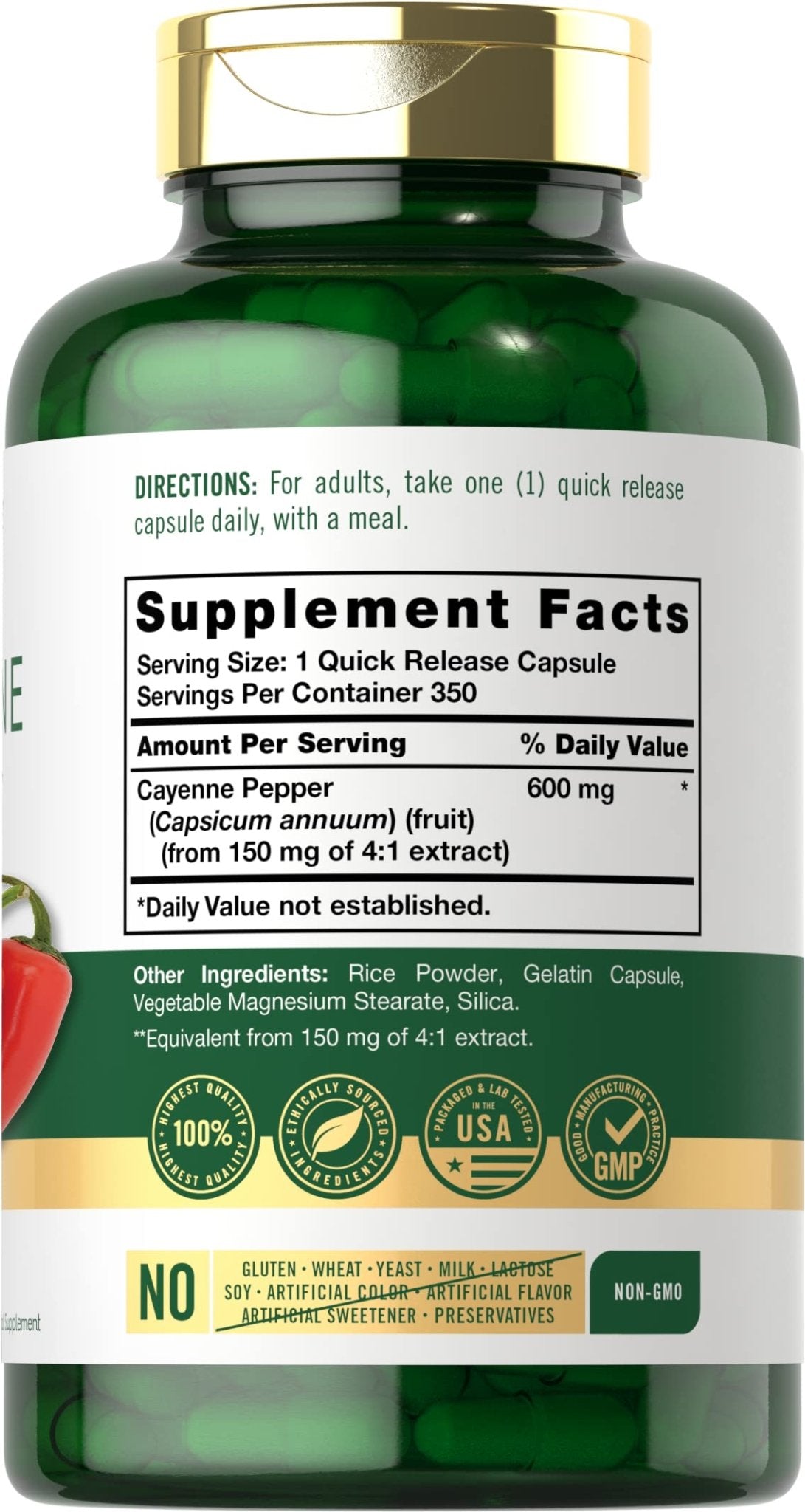 Carlyle Cayenne Pepper Capsules 600mg | 350 Pills | Non-GMO, Gluten Free Supplement - Maple Wellness Supplements