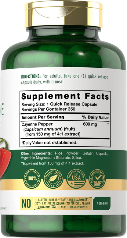 Carlyle Cayenne Pepper Capsules 600mg | 350 Pills | Non-GMO, Gluten Free Supplement - Maple Wellness Supplements
