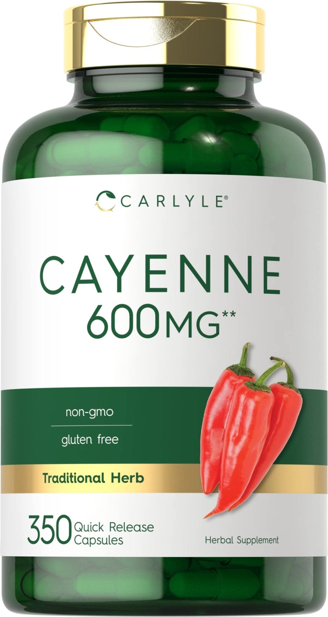 Carlyle Cayenne Pepper Capsules 600mg | 350 Pills | Non-GMO, Gluten Free Supplement - Maple Wellness Supplements
