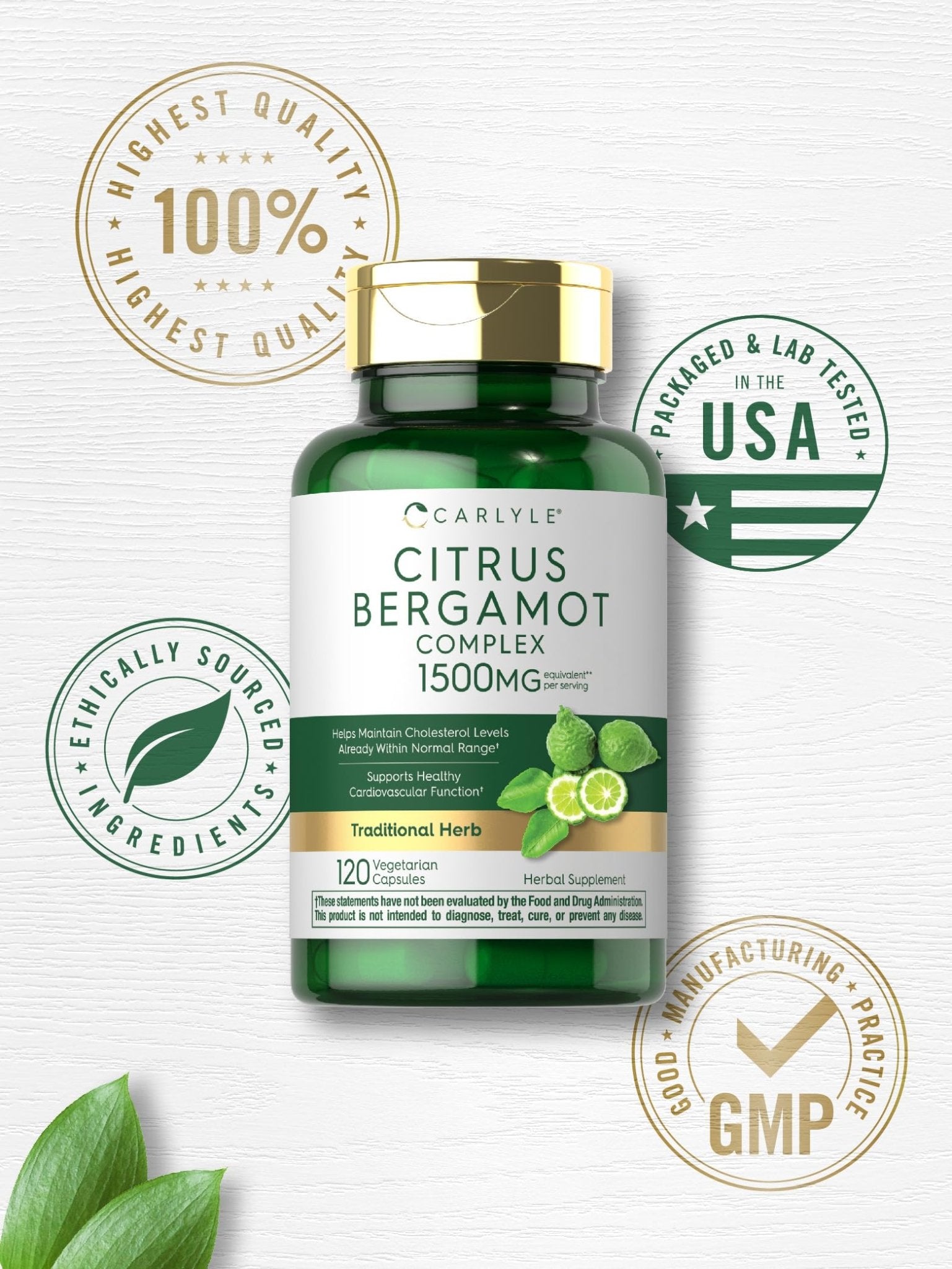 Carlyle Citrus Bergamot Supplement | Extract Complex | 120 Capsules | Non-GMO, Gluten Free - Maple Wellness Supplements
