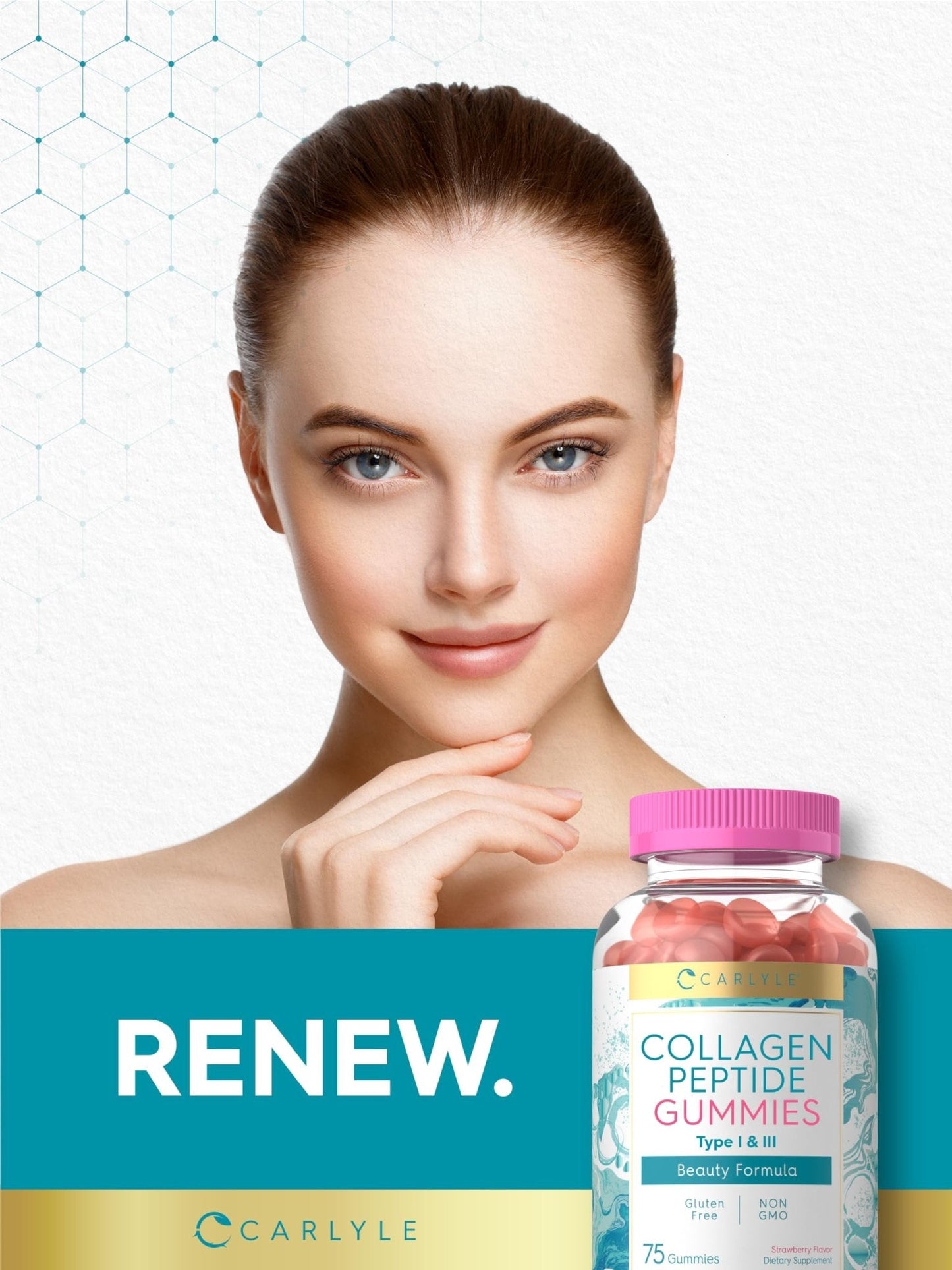 Carlyle Collagen Gummies | Strawberry Flavor Beauty Supplement | Collagen Peptides for Women & Men | Type 1 & 3 | Non-GMO, Gluten Free - Maple Wellness Supplements