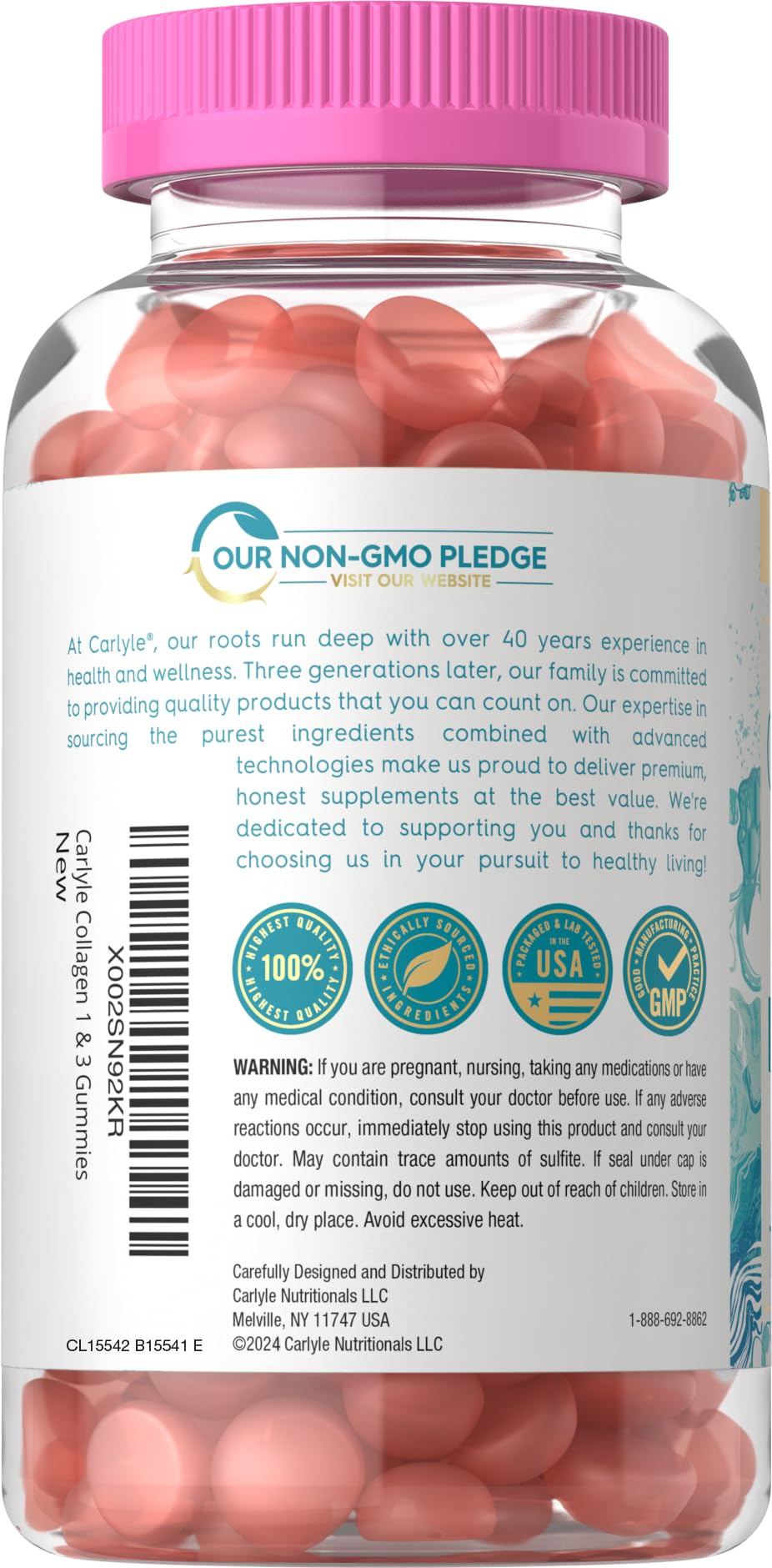 Carlyle Collagen Gummies | Strawberry Flavor Beauty Supplement | Collagen Peptides for Women & Men | Type 1 & 3 | Non-GMO, Gluten Free - Maple Wellness Supplements