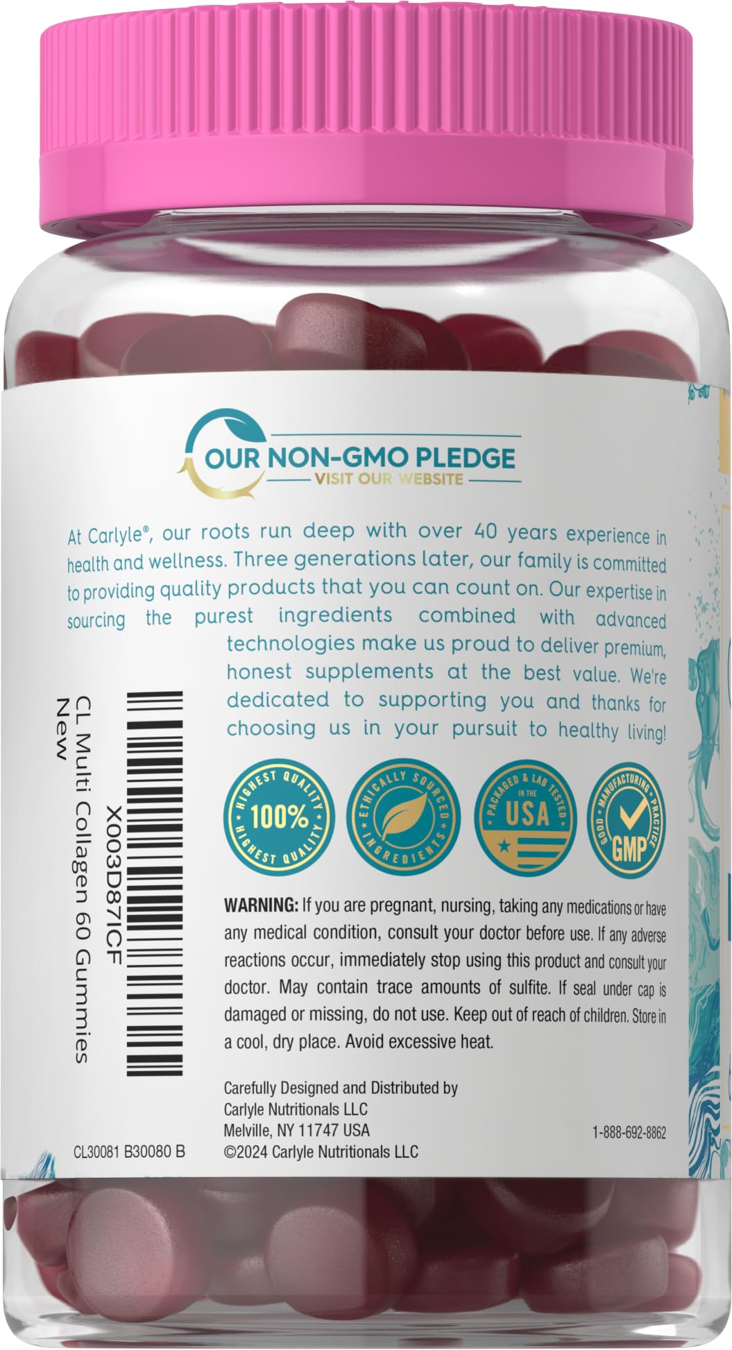 Carlyle Collagen Peptides Gummies | 60 Count | Multi Collagen Complex | Beauty Formula Supplement | Mixed Berry Flavor | Non-GMO, Gluten Free - Maple Wellness Supplements
