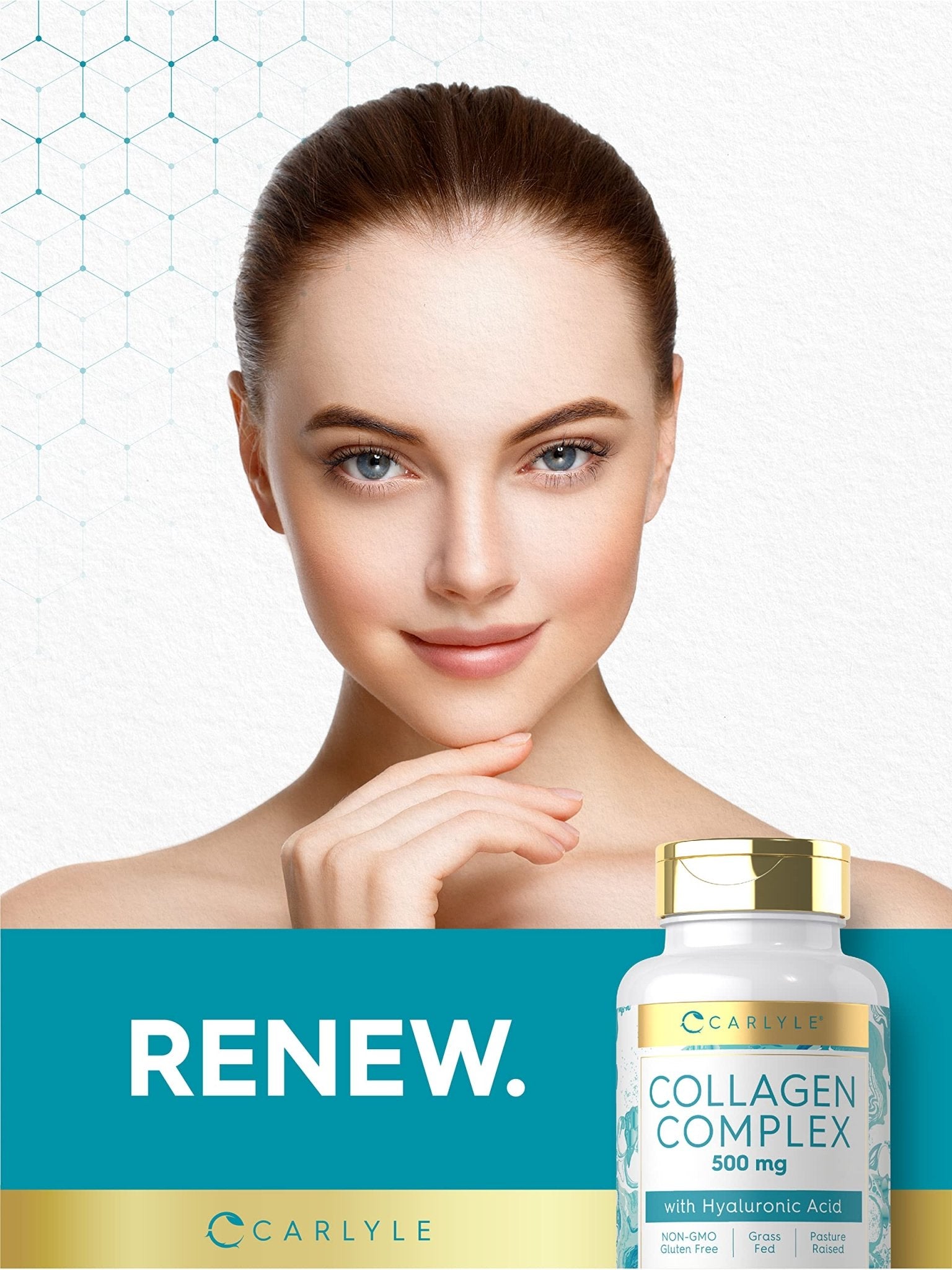 Carlyle Collagen Pills with Hyaluronic Acid | 500mg | 90 Capsules | Hydrolyzed Collagen Type 1 and 3 | Non-GMO, Gluten Free Supplement - Maple Wellness Supplements