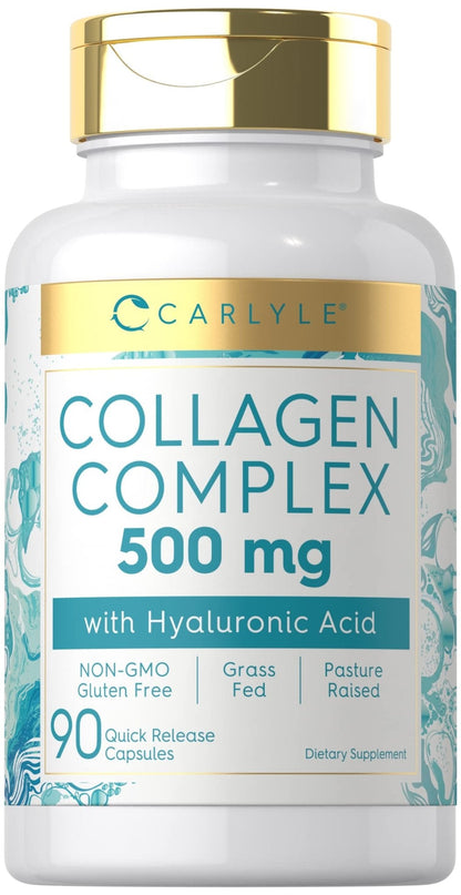 Carlyle Collagen Pills with Hyaluronic Acid | 500mg | 90 Capsules | Hydrolyzed Collagen Type 1 and 3 | Non-GMO, Gluten Free Supplement - Maple Wellness Supplements