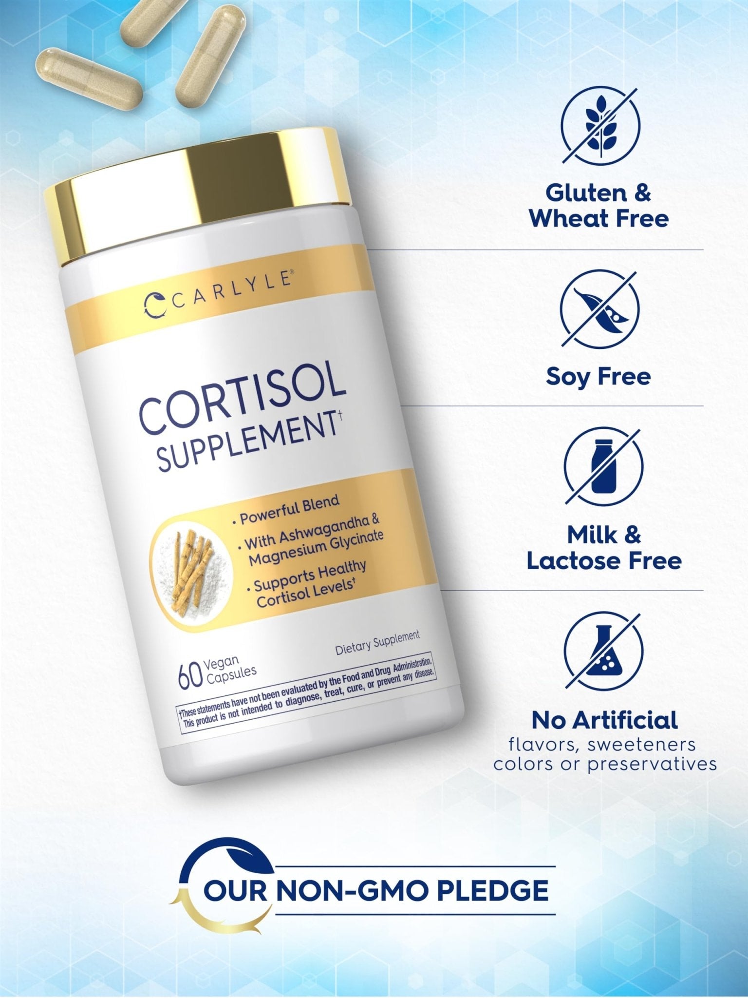 Carlyle Cortisol Supplement | 60 Vegan Capsules | Ashwagandha & Magnesium Complex | Non-GMO, Gluten Free - Maple Wellness Supplements