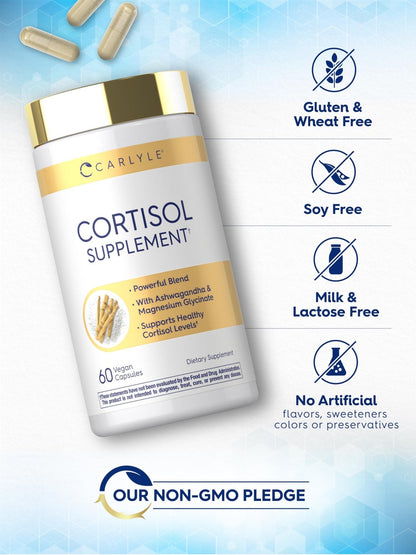 Carlyle Cortisol Supplement | 60 Vegan Capsules | Ashwagandha & Magnesium Complex | Non-GMO, Gluten Free - Maple Wellness Supplements