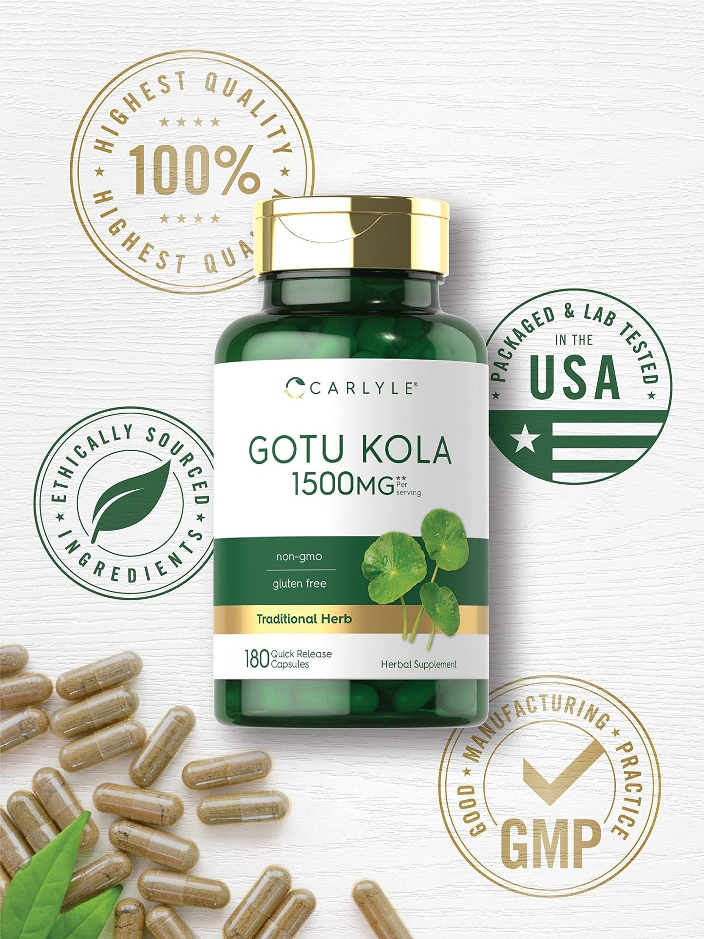 Carlyle Gotu Kola Capsules | 180 Count | Non-GMO, Gluten Free | Traditional Herb Extract - Maple Wellness Supplements