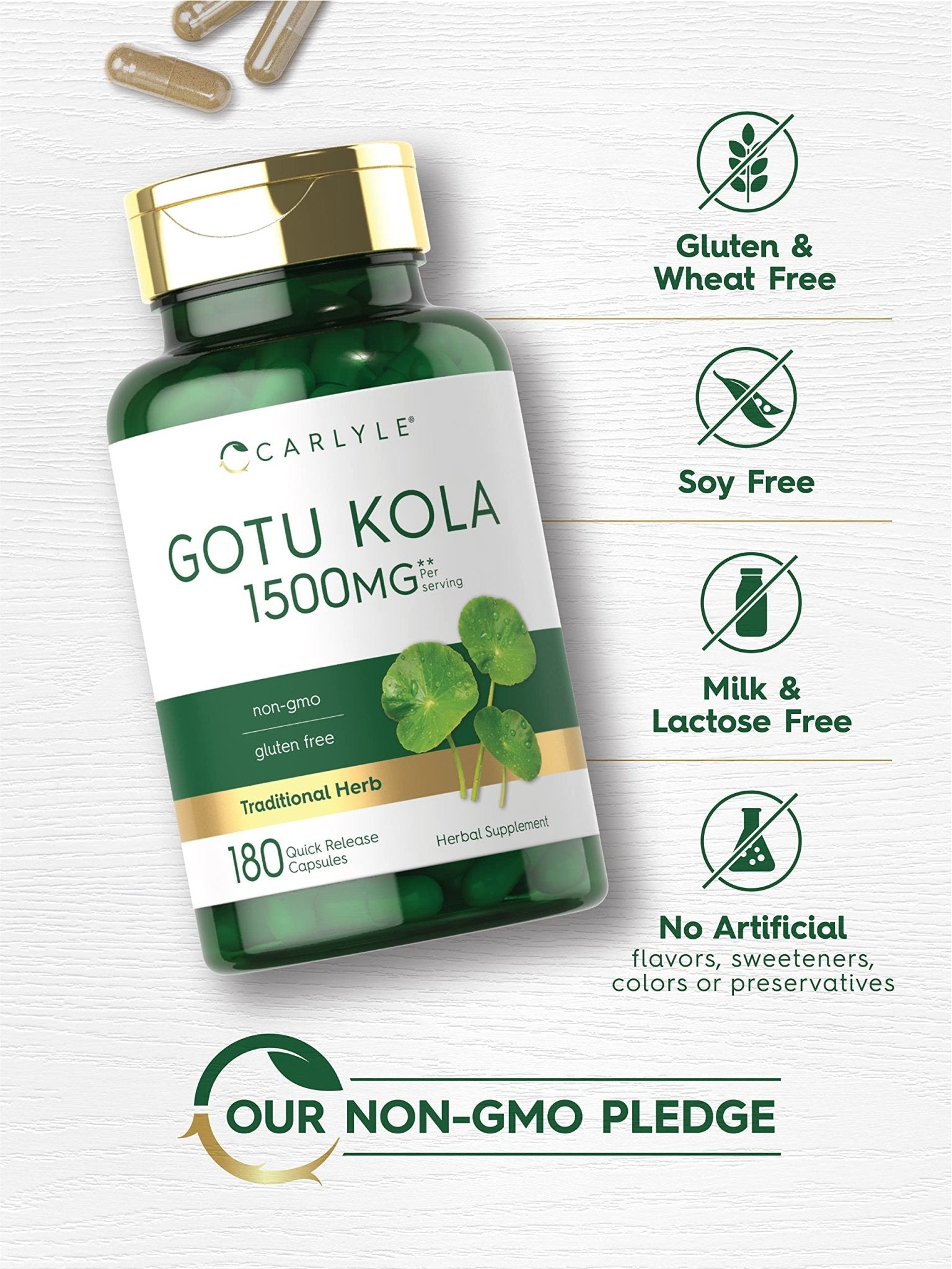 Carlyle Gotu Kola Capsules | 180 Count | Non-GMO, Gluten Free | Traditional Herb Extract - Maple Wellness Supplements