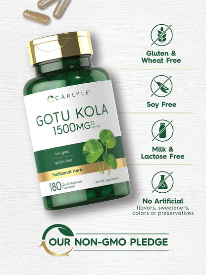 Carlyle Gotu Kola Capsules | 180 Count | Non-GMO, Gluten Free | Traditional Herb Extract - Maple Wellness Supplements