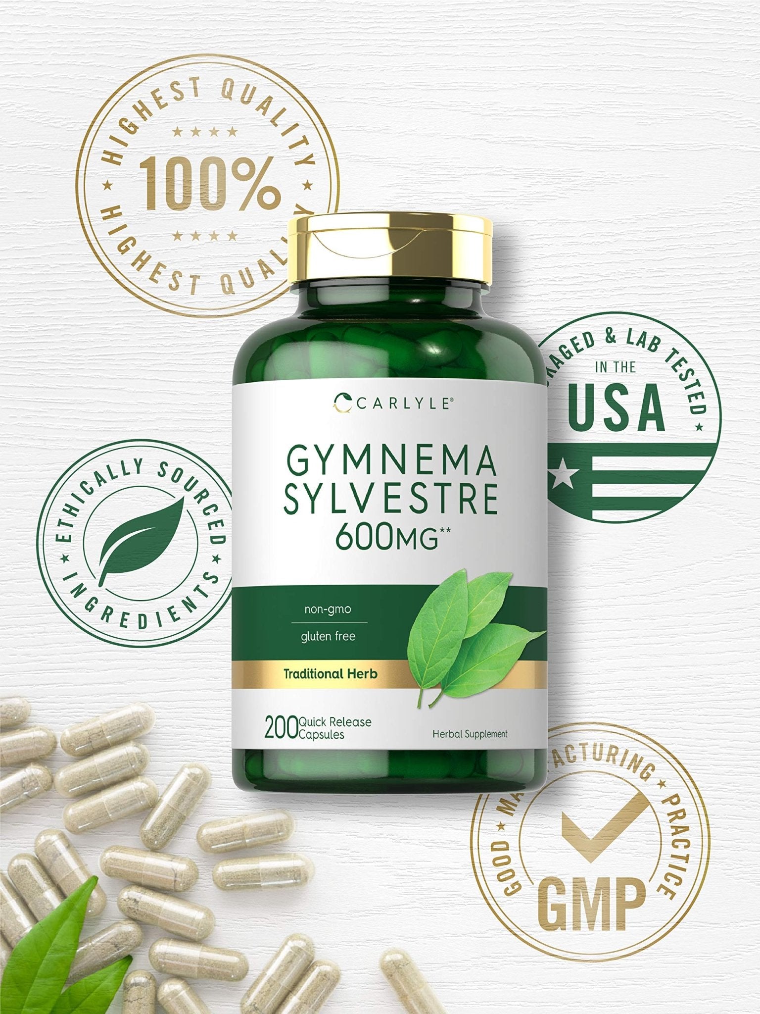 Carlyle Gymnema Sylvestre Capsules | 200 Count | Non-GMO and Gluten Free Supplement - Maple Wellness Supplements