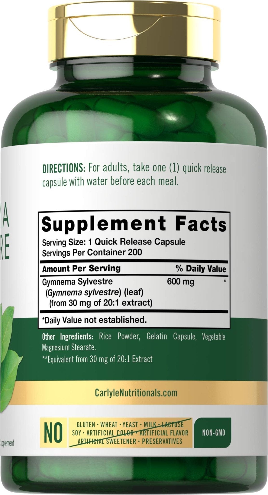 Carlyle Gymnema Sylvestre Capsules | 200 Count | Non-GMO and Gluten Free Supplement - Maple Wellness Supplements