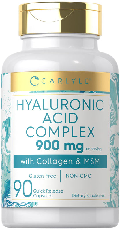 Carlyle Hyaluronic Acid Complex 900 mg | with Collagen and MSM | 90 Capsules | Non-GMO, Gluten Free Supplement - Maple Wellness Supplements