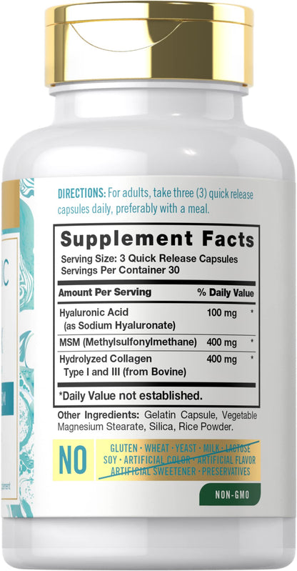 Carlyle Hyaluronic Acid Complex 900 mg | with Collagen and MSM | 90 Capsules | Non-GMO, Gluten Free Supplement - Maple Wellness Supplements