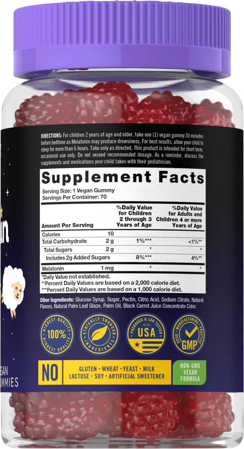 Carlyle Kids Melatonin Gummies | 1 mg 70 Count | Fruit Flavor Gummy | Vegan, Non-GMO, Gluten Free - Maple Wellness Supplements