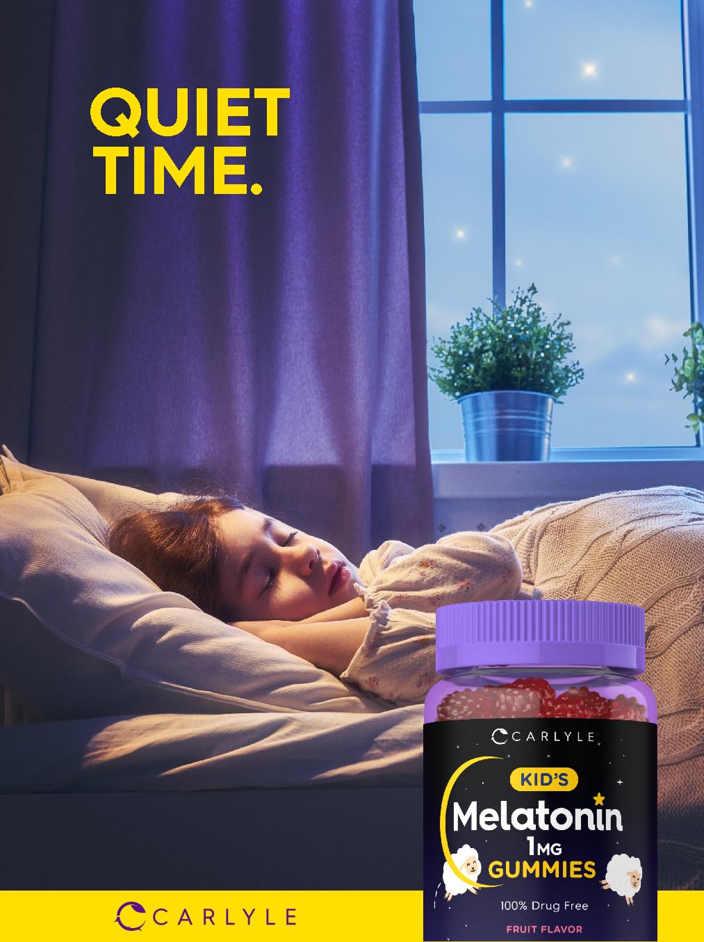 Carlyle Kids Melatonin Gummies | 1 mg 70 Count | Fruit Flavor Gummy | Vegan, Non-GMO, Gluten Free - Maple Wellness Supplements