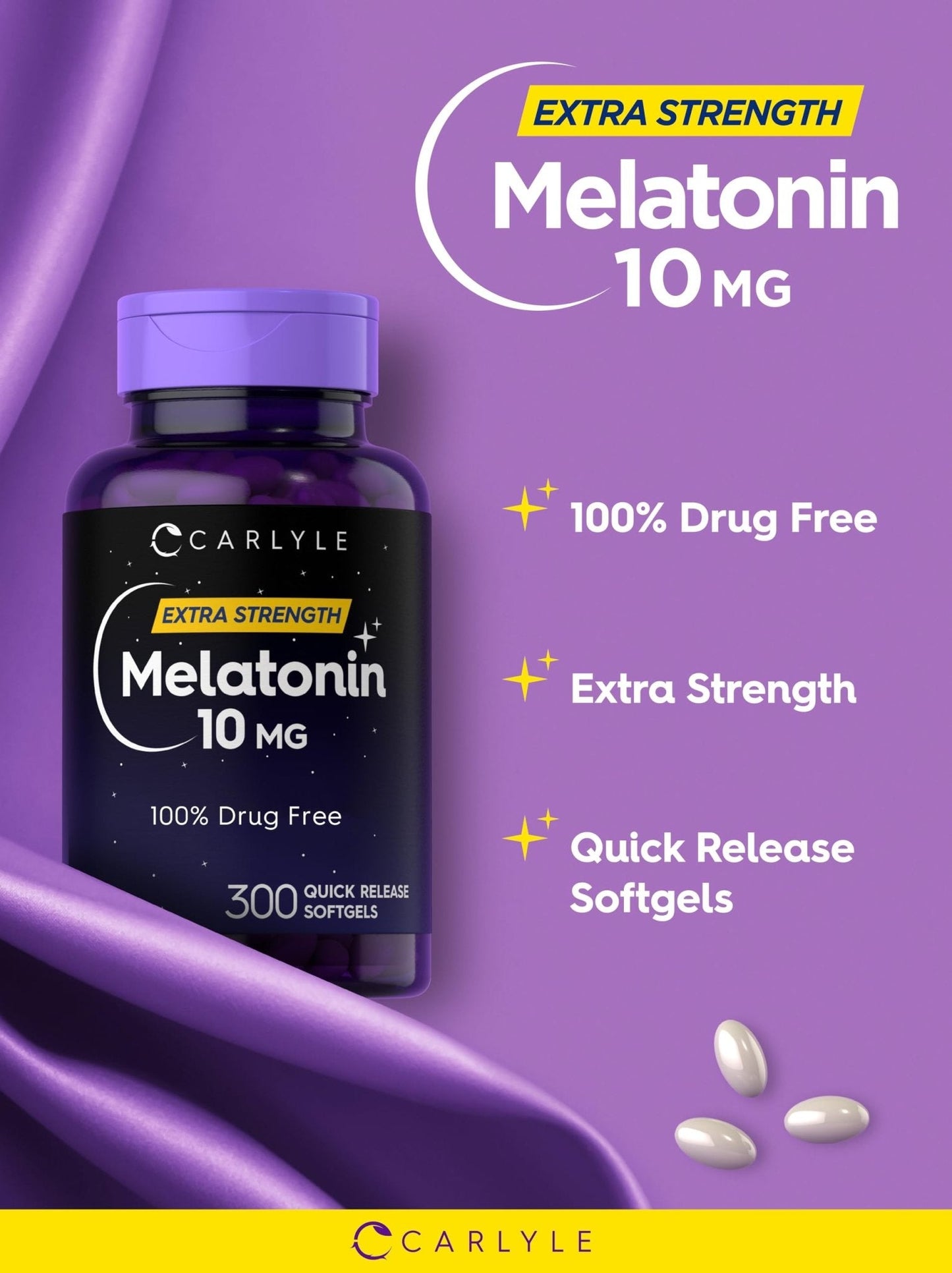 Carlyle Melatonin 10mg | 300 Softgels | Extra Strength Support for Adults | Non-GMO, Gluten Free Supplement - Maple Wellness Supplements