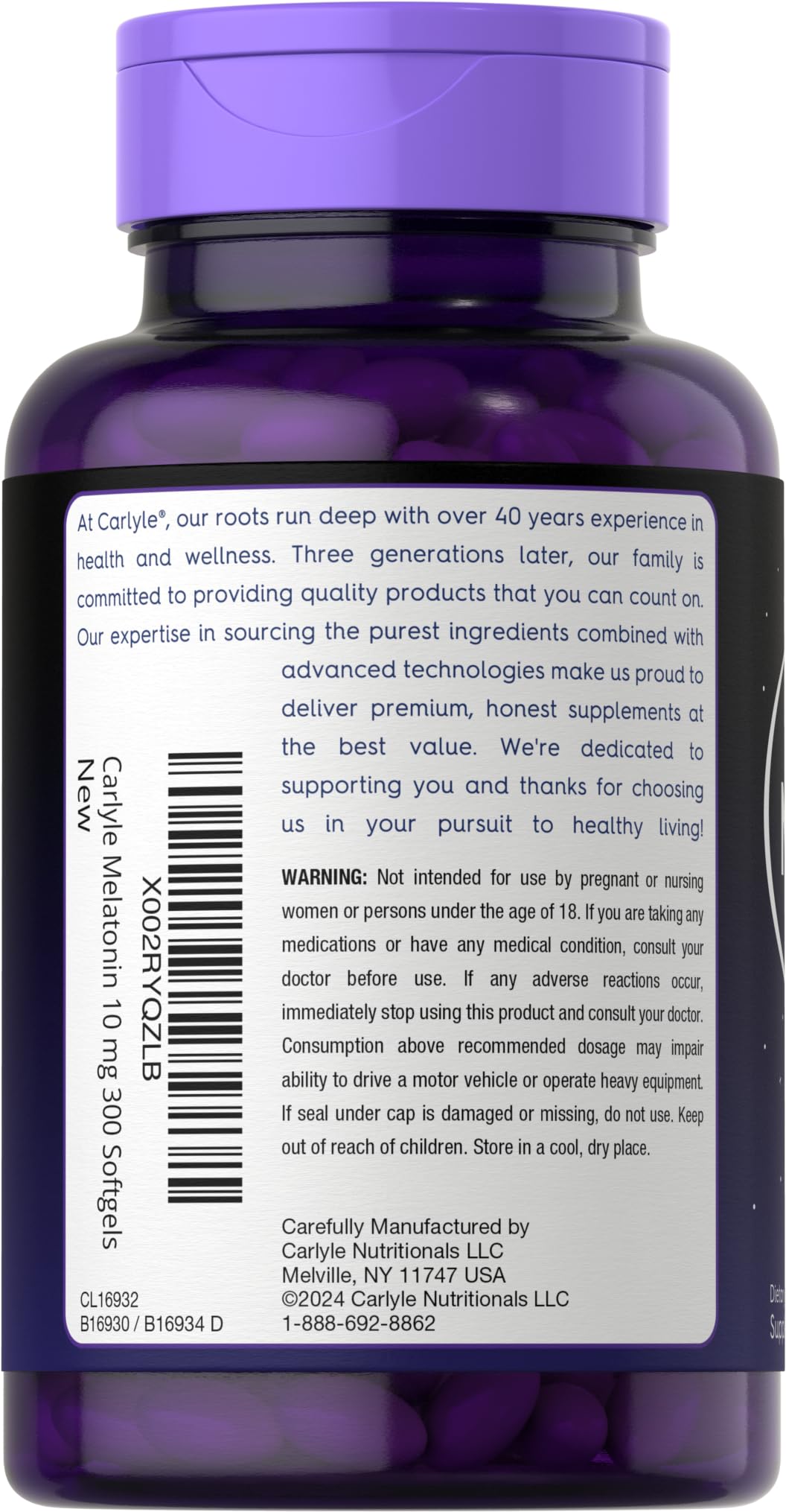 Carlyle Melatonin 10mg | 300 Softgels | Extra Strength Support for Adults | Non-GMO, Gluten Free Supplement - Maple Wellness Supplements