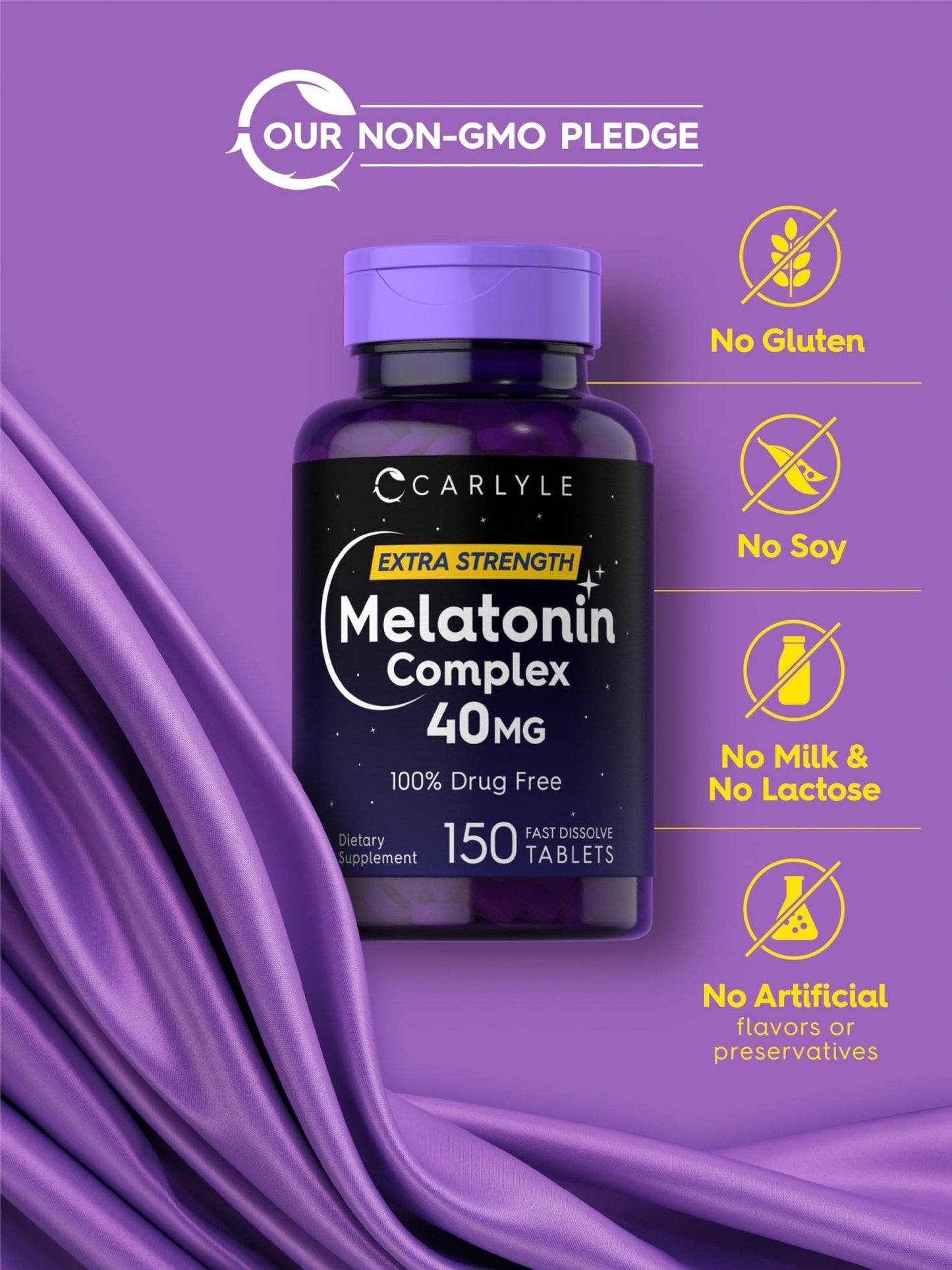 Carlyle Melatonin 40mg Complex | 150 Fast Dissolve Tablets | Extra Strength Support | with Ashwagandha and Chamomile | Vegetarian, Non-GMO, Gluten Free Supplement - Maple Wellness Supplements