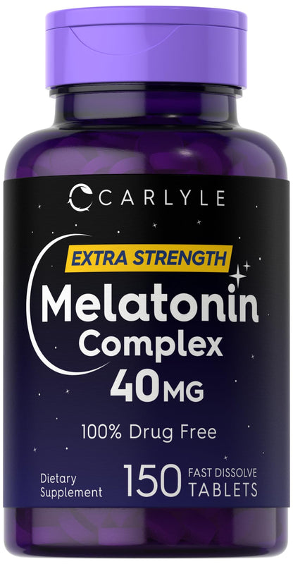 Carlyle Melatonin 40mg Complex | 150 Fast Dissolve Tablets | Extra Strength Support | with Ashwagandha and Chamomile | Vegetarian, Non-GMO, Gluten Free Supplement - Maple Wellness Supplements