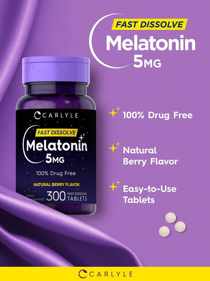 Carlyle Melatonin 5 mg Fast Dissolve 300 Tablets | Berry Flavor | Vegetarian, Non-GMO Supplement - Maple Wellness Supplements