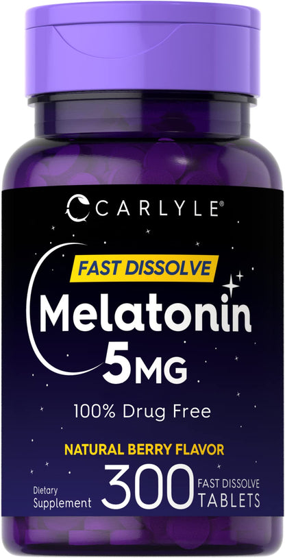 Carlyle Melatonin 5 mg Fast Dissolve 300 Tablets | Berry Flavor | Vegetarian, Non-GMO Supplement - Maple Wellness Supplements