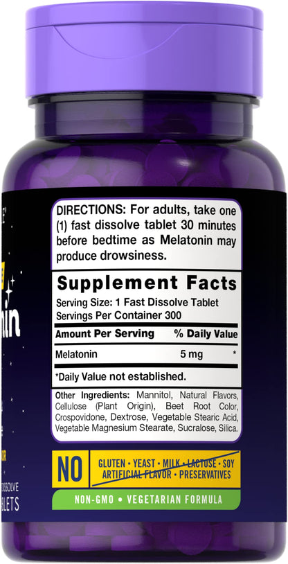 Carlyle Melatonin 5 mg Fast Dissolve 300 Tablets | Berry Flavor | Vegetarian, Non-GMO Supplement - Maple Wellness Supplements