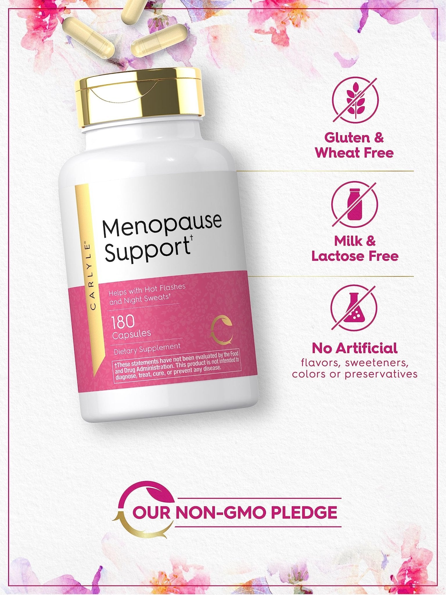 Carlyle Menopause Supplement for Women | 180 Capsules | Helps with Hot Flashes and Night Sweats | Non-GMO, Gluten Free Menopause Support - Maple Wellness Supplements