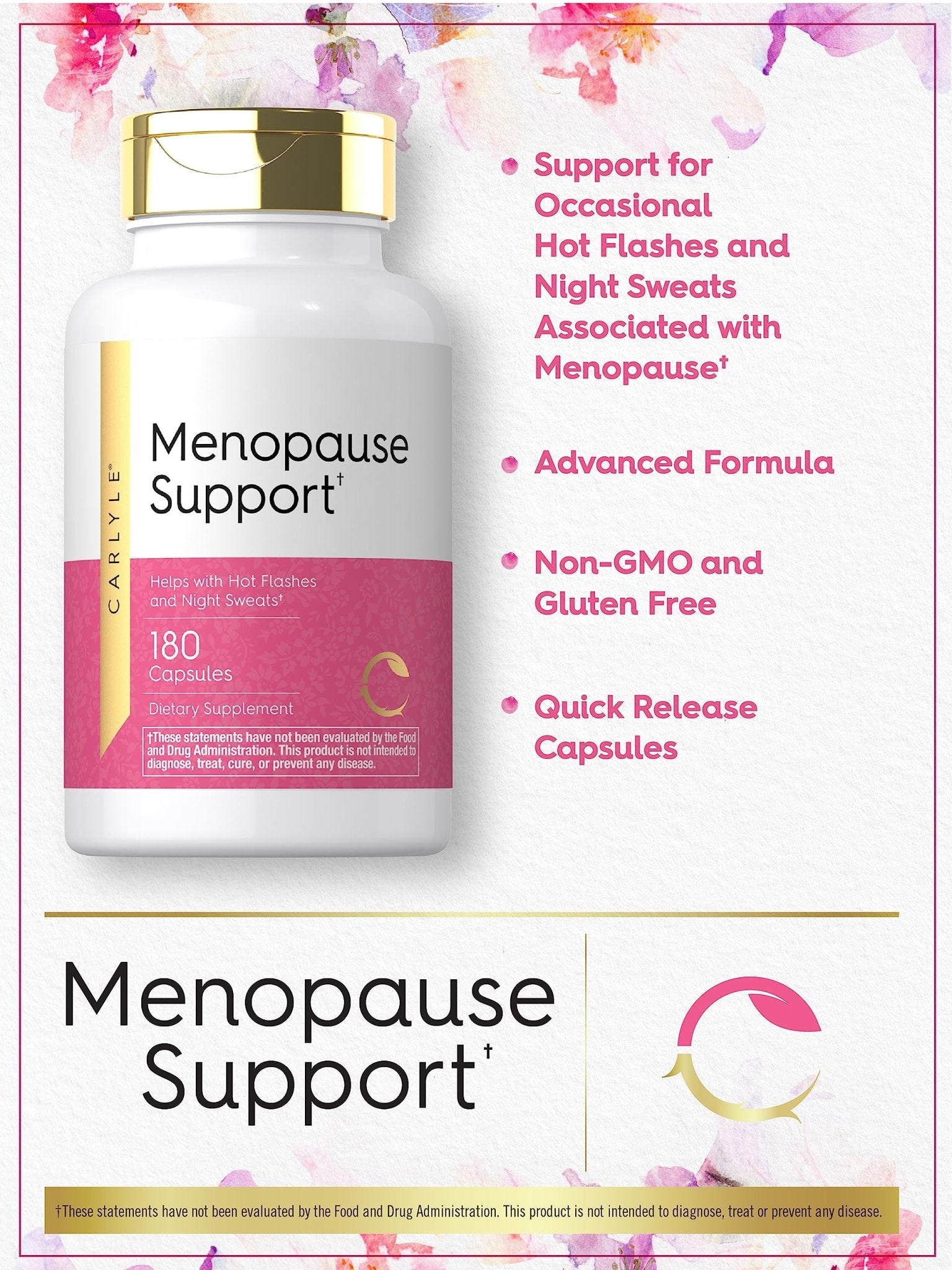 Carlyle Menopause Supplement for Women | 180 Capsules | Helps with Hot Flashes and Night Sweats | Non-GMO, Gluten Free Menopause Support - Maple Wellness Supplements
