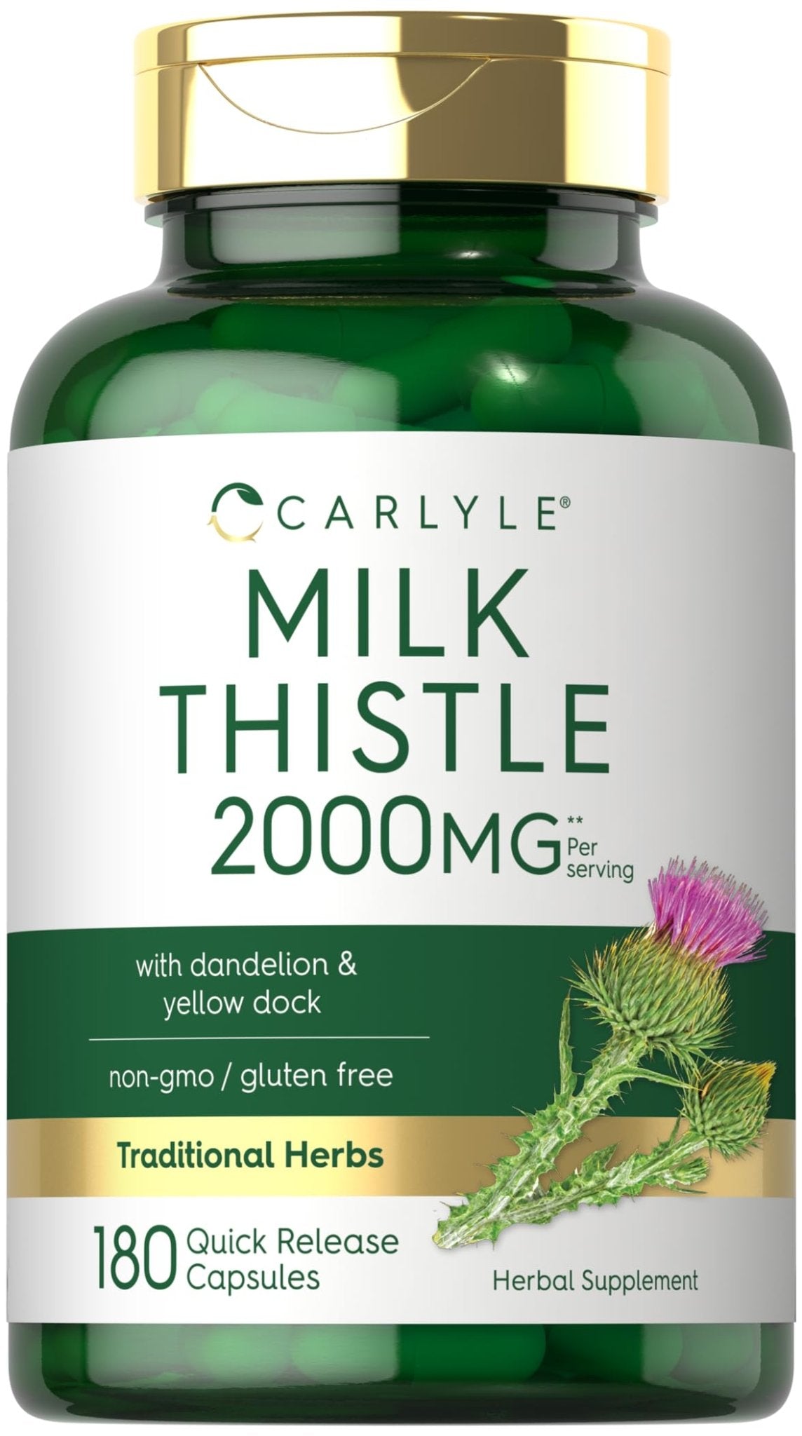 Carlyle Milk Thistle 2000mg | 180 Capsules | with Dandelion & Yellow Dock | Non-GMO - Maple Wellness Supplements