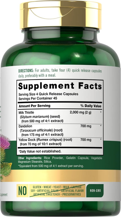 Carlyle Milk Thistle 2000mg | 180 Capsules | with Dandelion & Yellow Dock | Non-GMO - Maple Wellness Supplements