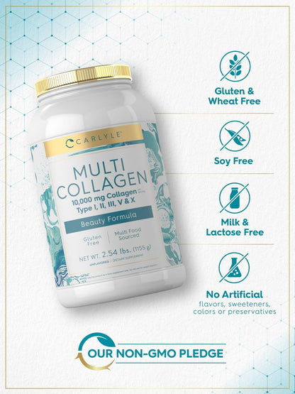 Carlyle Multi Collagen Peptides Powder 40 oz | Type I, II, III, V, X | Supplement Blend with Protein | Multi Food Sourced | Non-GMO, Gluten Free - Maple Wellness Supplements