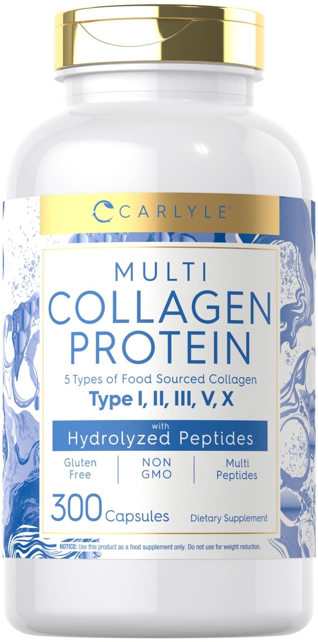 Carlyle Multi Collagen Protein Capsules 2000mg | 300 Count | Type I, II, III, V, X | Collagen Peptide Pills | Keto & Paleo Friendly - Maple Wellness Supplements