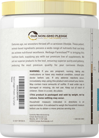 Carlyle Multi Collagen Protein Powder | Type I, II, III, V & X | 9 Oz | Peptides Premium Blend | Unflavored | for Women and Men | Non-GMO and Gluten Free | 25 Servings | by Herbage Farmstead - Maple Wellness Supplements