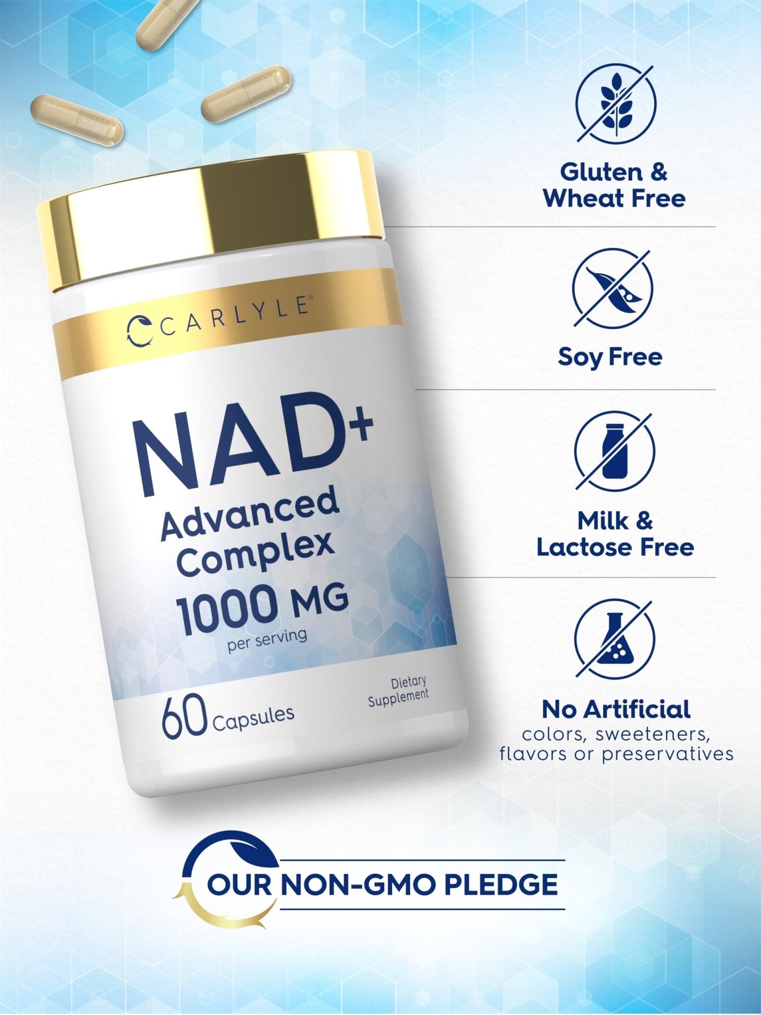 Carlyle NAD+ Supplement 1000 mg | 60 Capsules | with Resveratrol and Collagen | Advanced Complex for Women and Men | Non-GMO & Gluten Free - Maple Wellness Supplements