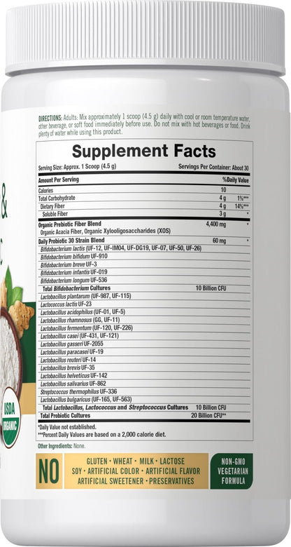 Carlyle Probiotic and Prebiotic Powder | 20 Billion CFU | 4.76 oz | Organic Fiber Blend | for Women and Men | Vegetarian, Non-GMO, - Maple Wellness Supplements